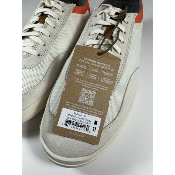 OLUKAI Punini Sneakers Shoes White Molten Orange Men's 11 *NEW* 10514-189U $140 - Picture 8 of 9